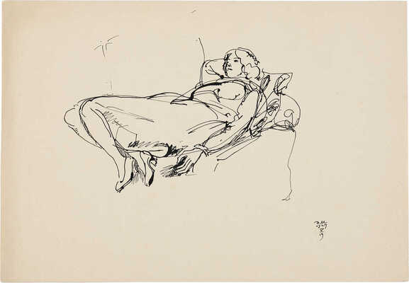 Митрохин Дмитрий Исидорович. На диване. Портрет жены А. Я. Брускетти-Митрохиной 